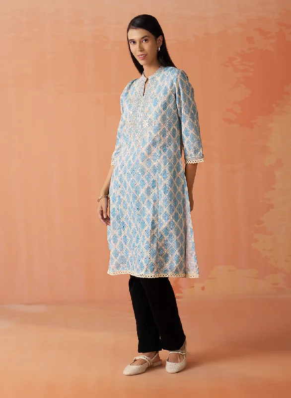 Fashion Frontiers Yumna Green Embroidered Schiffli Kurti for Women