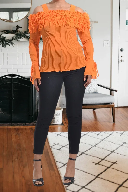 Relaxed Style Ladies Off  Shoulder Orange Top