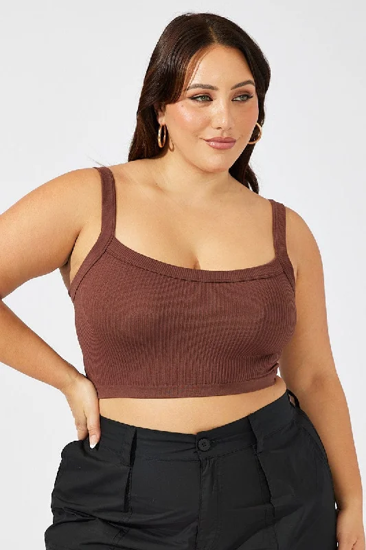 Casual Fashion Brown Singlet Top Seamless
