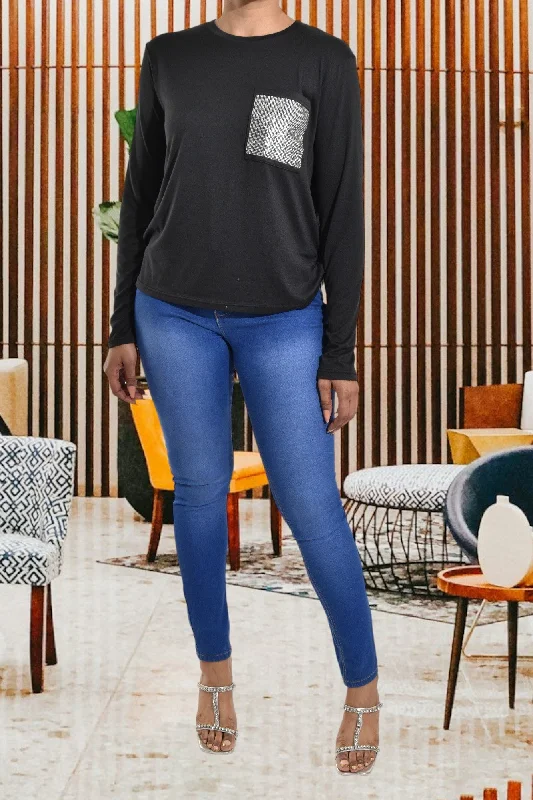 Unleash Your Trend Driven Style Black Front Pocket Top