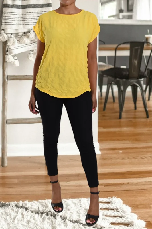Hot Sale Yellow Pattern Roll Sleeve Top