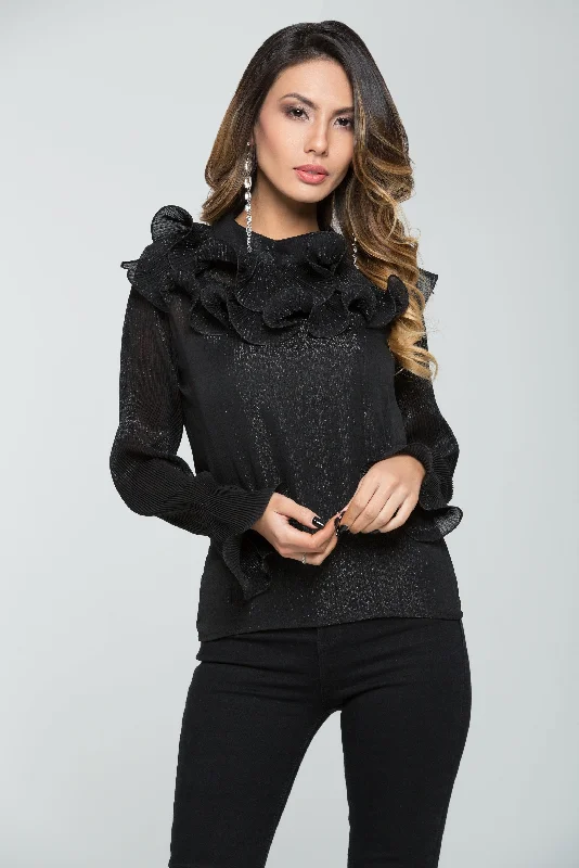 Clearance Sale, All Cheap Black Glimmer Ruffled Top