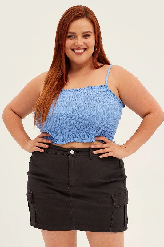 Sophisticated Street Style Offers Blue Singlet Top Square Neck