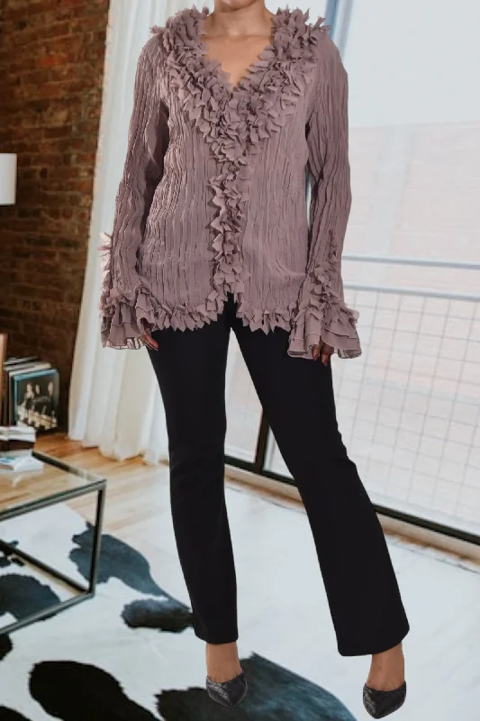 Cozy Chic Promotions Light Brown Front Frill Top