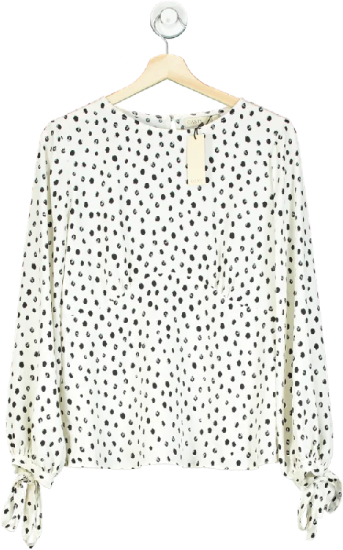 Seize Bargains Oasis Ivory Polka Dot Printed Tie Cuff Top UK 12