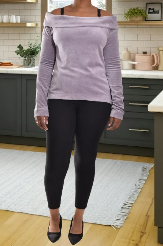 Luxury Fashion Lilac Off Shoulder Velour Top