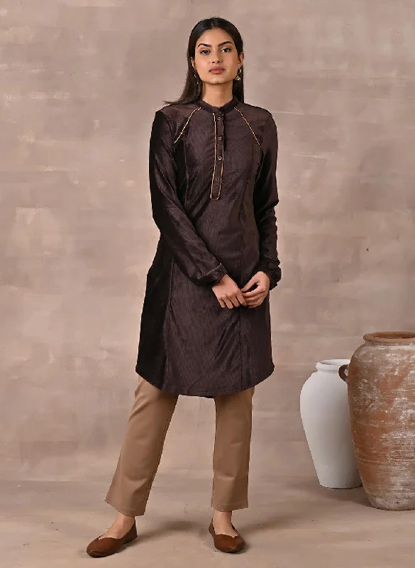 Trendy Styles Brown Princess Cut Solid Kurta with Gathered Sleeves