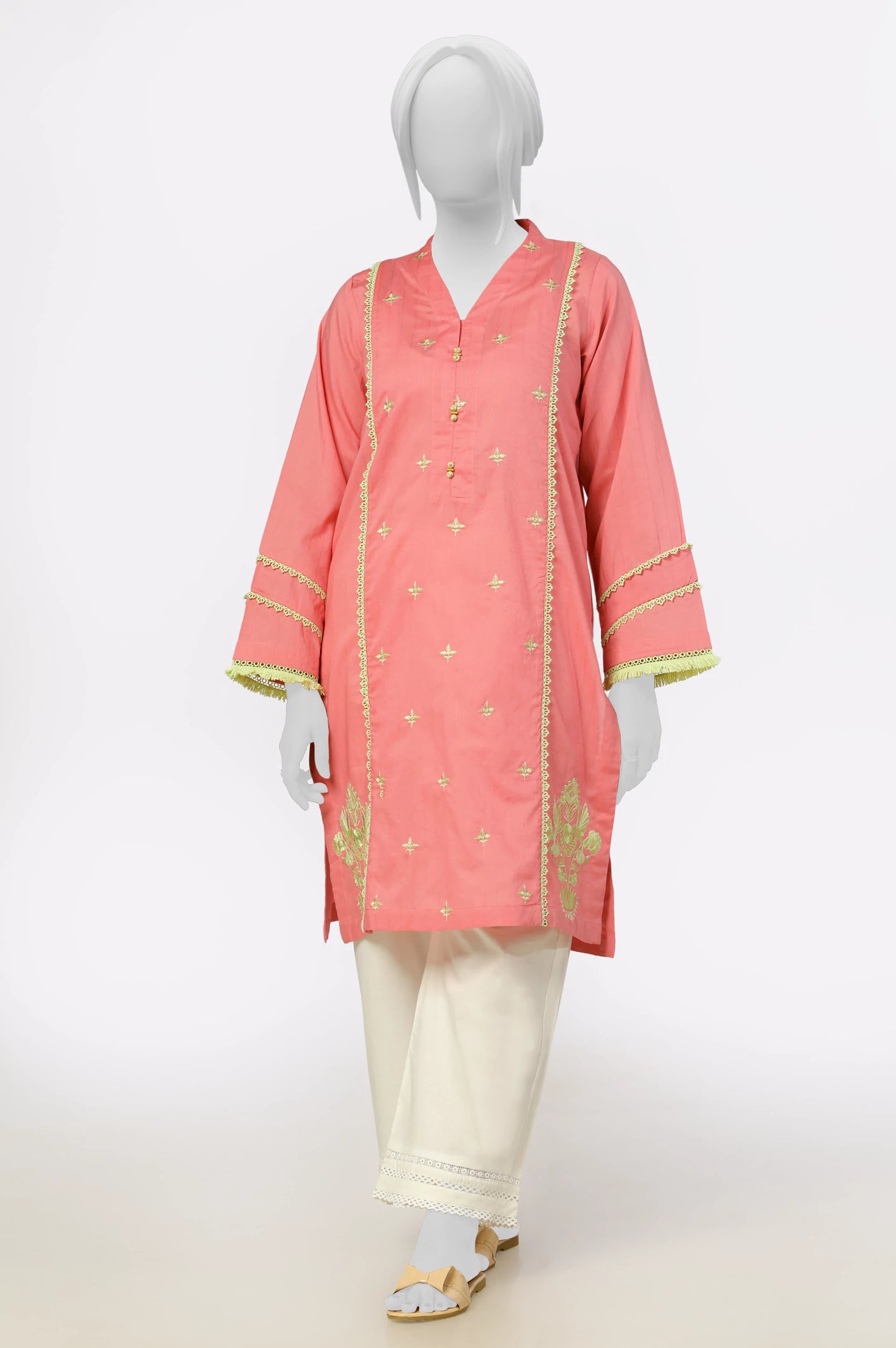 Fashion-Forward Tea Pink Embroidered Kurti