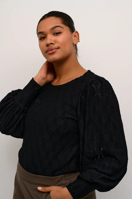 Summer Fashion prachtige zwarte top met wijde pofmouw