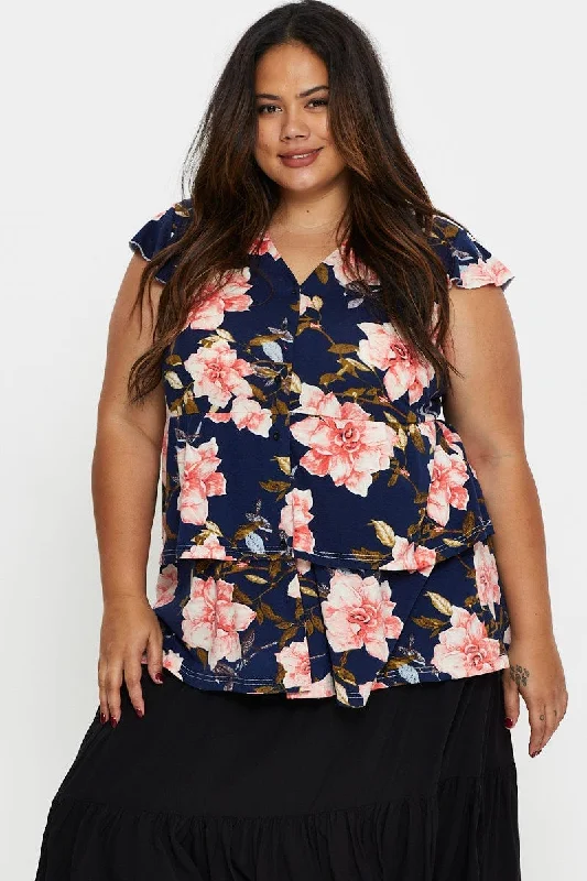 Stylish Savings Floral Print Peplum Top V-neck Flutter Sleeve Floral