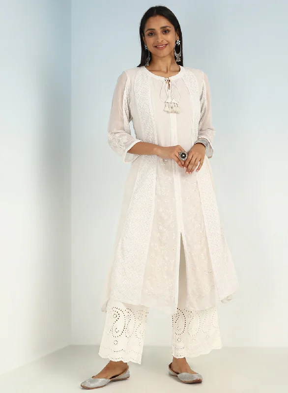 Urban Style Promotions Ivory Embroidered A-line Kurta for Women