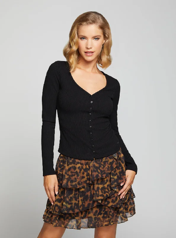 Day-To-Night Styles Eco Black Raylynn Rib Henley Top