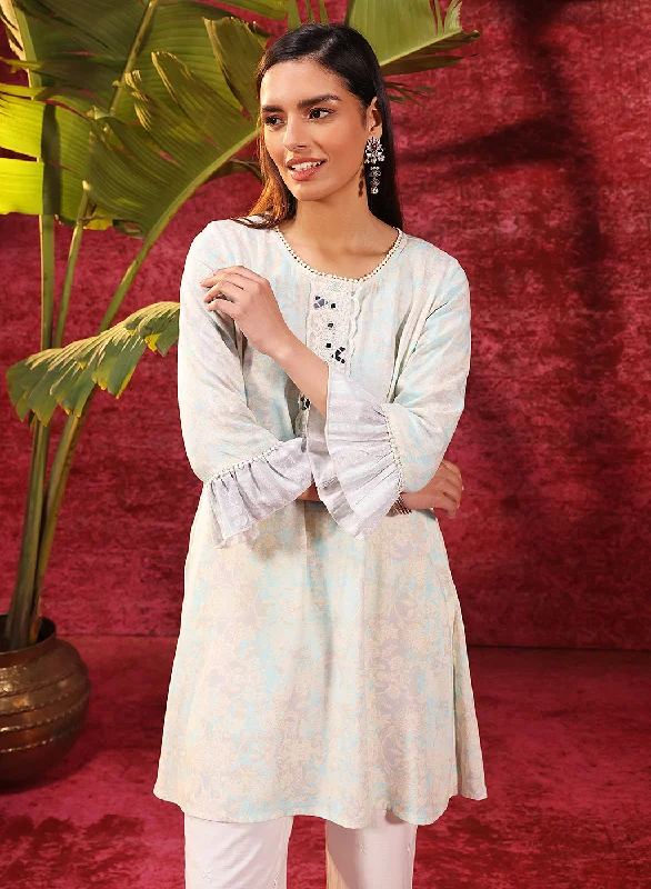 Fashionista Favorites Rewa Sky Blue Printed Viscose Rayon Kurti for Women
