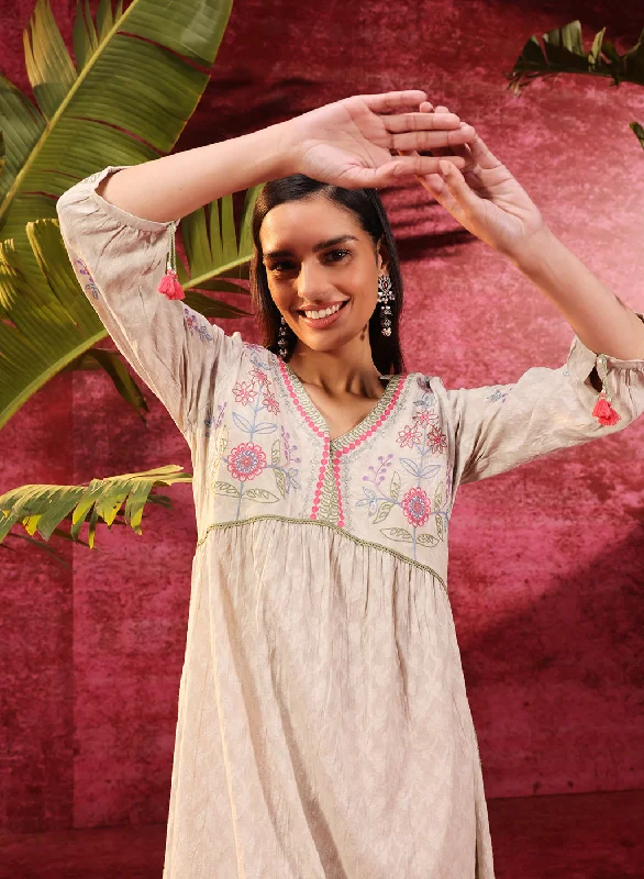 Chic & Cozy Collection Rose Bud Green Embroidered Cotton Jacquard Designer Kurta for Women Chic & Cozy Collection Rose Bud Green Embroidered Cotton Jacquard Designer Kurta for Women