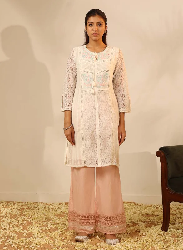 Fashion Sale White Rachael Kurti with Keyhole Neck
