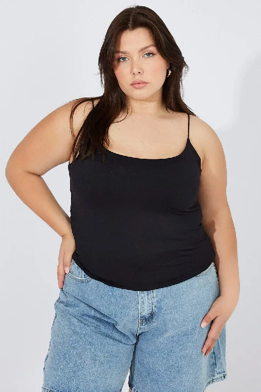Spring Offer Black Singlet Top Scoop Neck Supersoft