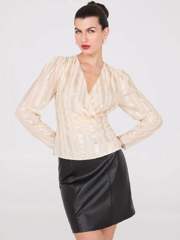 Discover Promotions Foil Floral Print Cross-Front Top