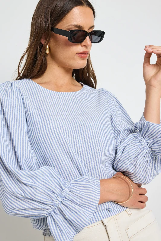 Latest Trends Imagine Blue Stripe Shirred Back LS Top