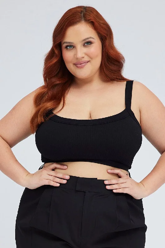 Vintage Style Deals Black Singlet Top Seamless