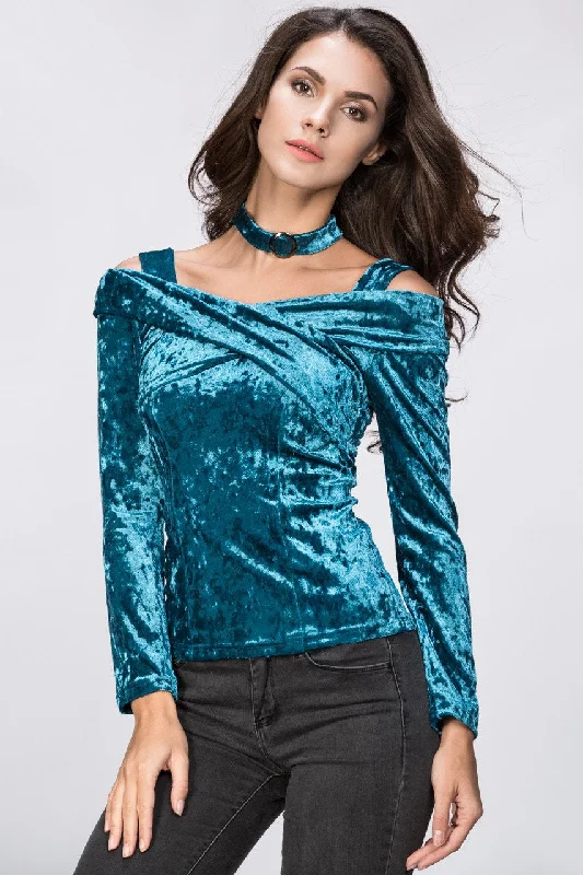 Stylish Deals Turquoise Velvet Hot Choker Top