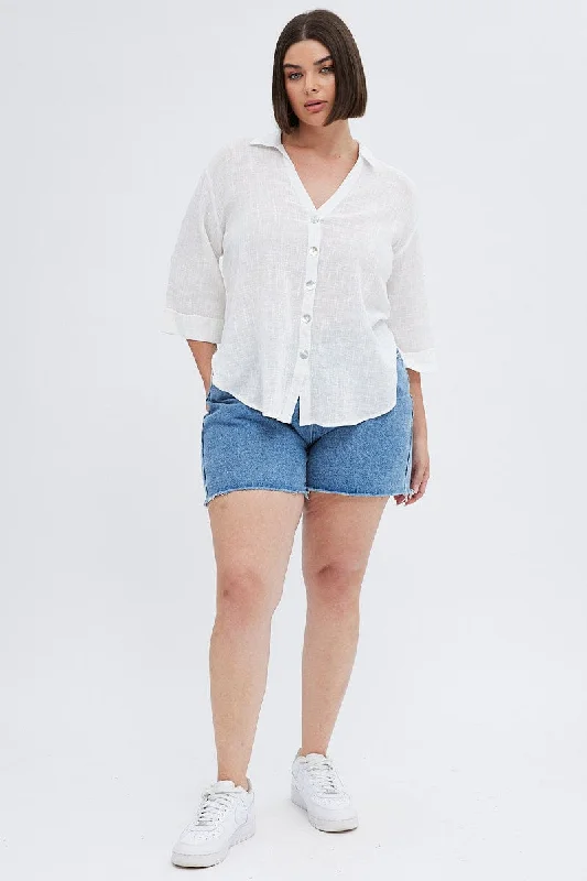 The Good Stuff White Relaxed Shirt Three Quater Sleeve V-neck