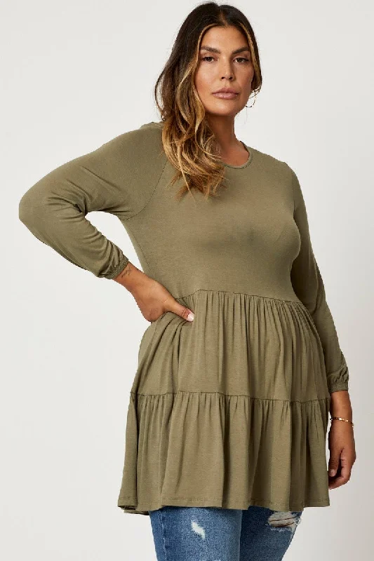 Feminine Style Promotions Green Tiered Top Round Neck Three-quarter Sleeve