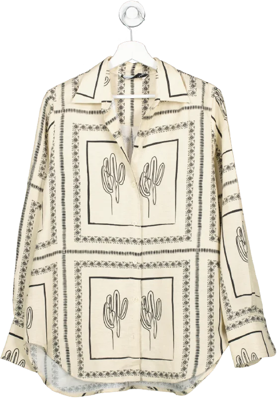 Modern Fashion Sale Mehtap Elaidi Cream Oversize Classic Shirt Cactus Print UK S