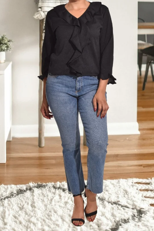 Sleek Style Discounts Black Front Frill Top