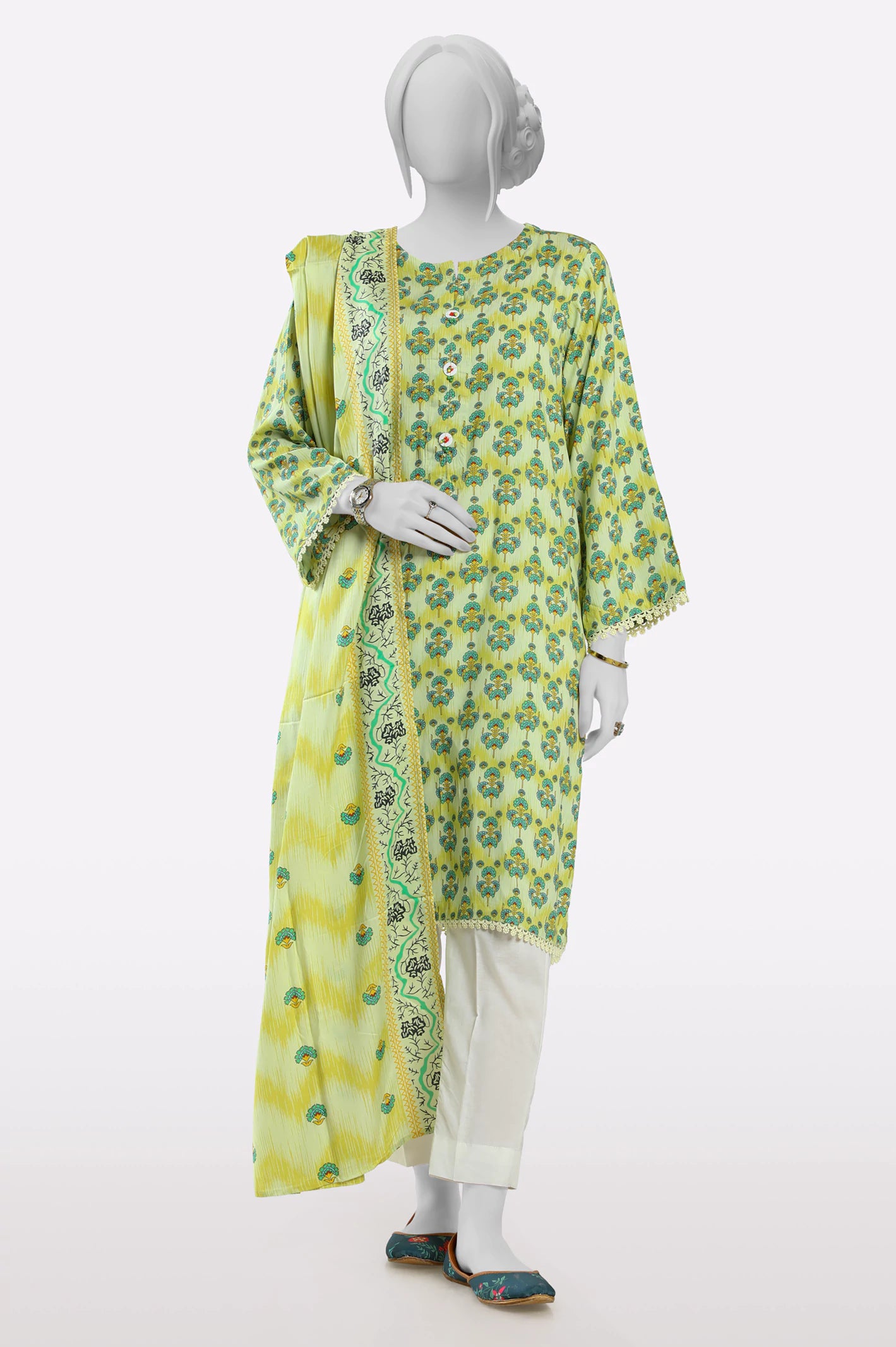 Exclusive Designer Style Deals Light Green Printed Kurti With Dupatta