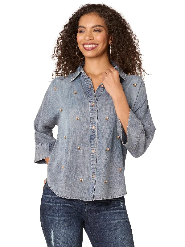 Style Upgrade Three Quarter Raglan Sleeve Beaded Shirt