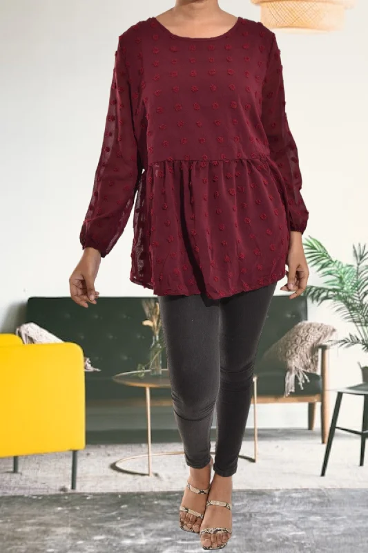 Athleisure Style Sale Burgundy Peplum Top