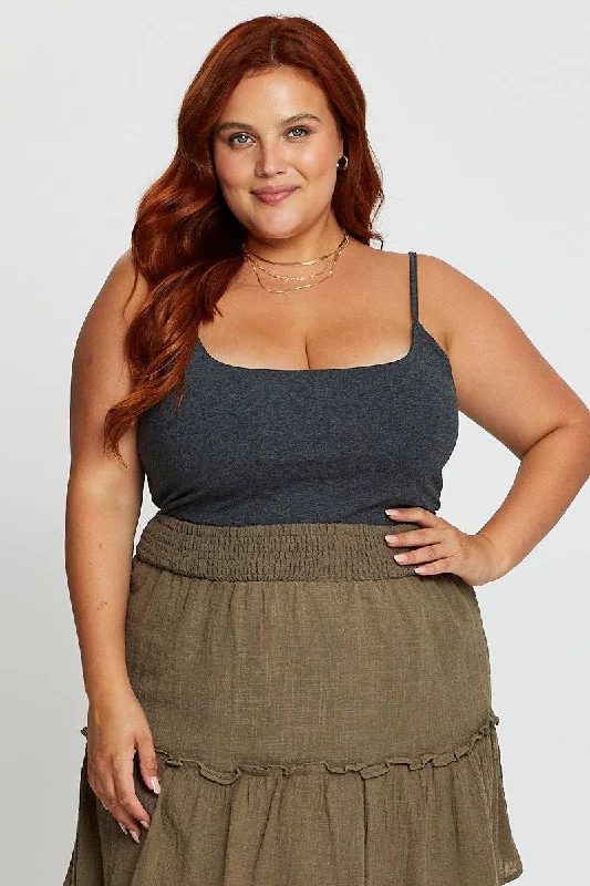 Stylish Looks Grey Singlet Top Scoop Neck