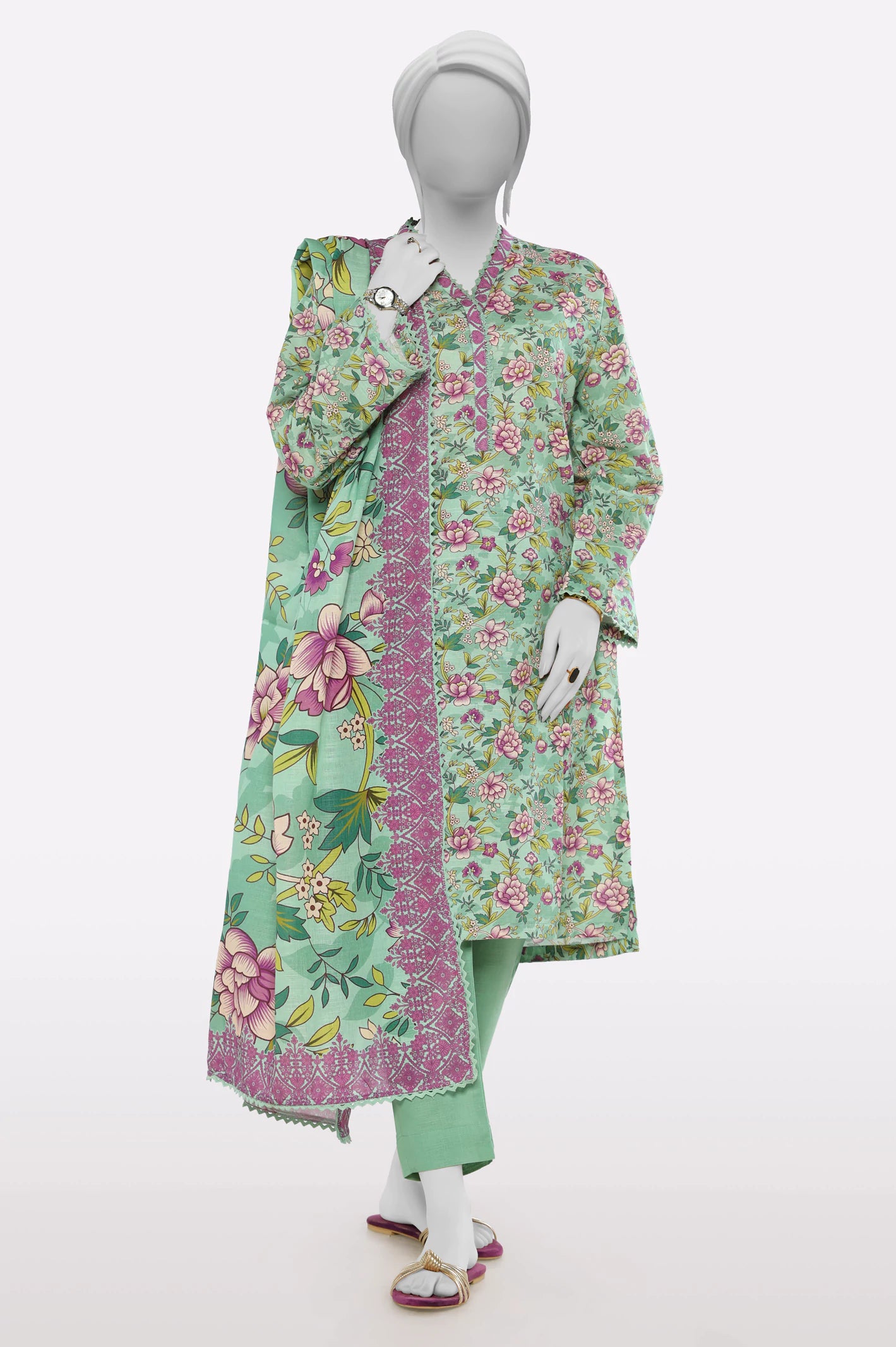 Avant-Garde Style Promotions Sea Green Printed 3PC
