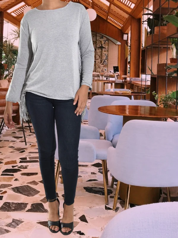 Retro Style Promotions Ladies Grey Fringe Top