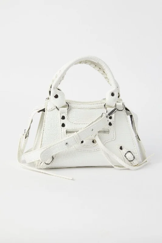 Inspired By You, Designed For You White Croc Top Handle Crossbody Bag