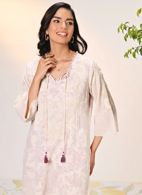 Affordable Trendy Fashion Daanya Misty Rose Embroidered Crinkled Georgette Designer Kurta for Women
