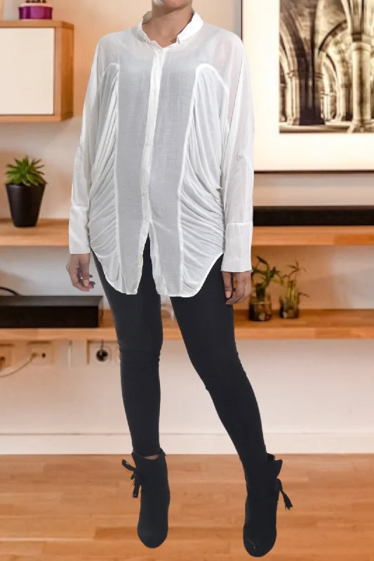 Trendy Pulse White Flair Button Front Top