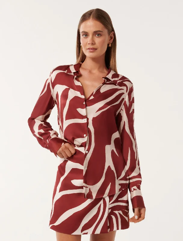 End Of Season Sale Harvey Notched Neck Satin Shirt
