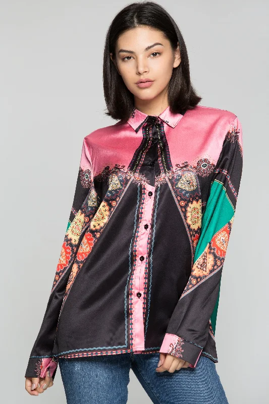 Cozy Chic Promotions Black and Bright Pink Colorful Mixed Prints Shirt