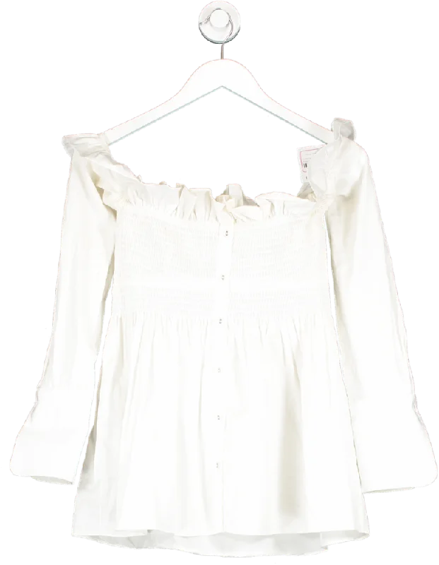 Enjoy Discount Victoria Beckham White Cotton Off The Shoulder Ruffle Top UK 4