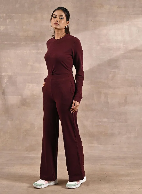 Everyday Elegance Sale Purple Solid Round Neck Track Suit