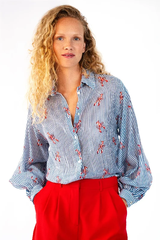 Premium Style Offers Bellow Sleeve Shirt in Lobster Stripe