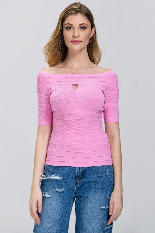 Fresh Fashion Discounts Pink Zip Up off the shoulder Band Top