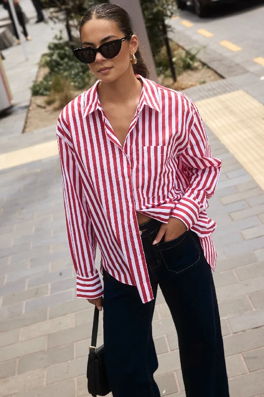 Hot Brand Discounts You Got This Red Stripe Oversized Shirt