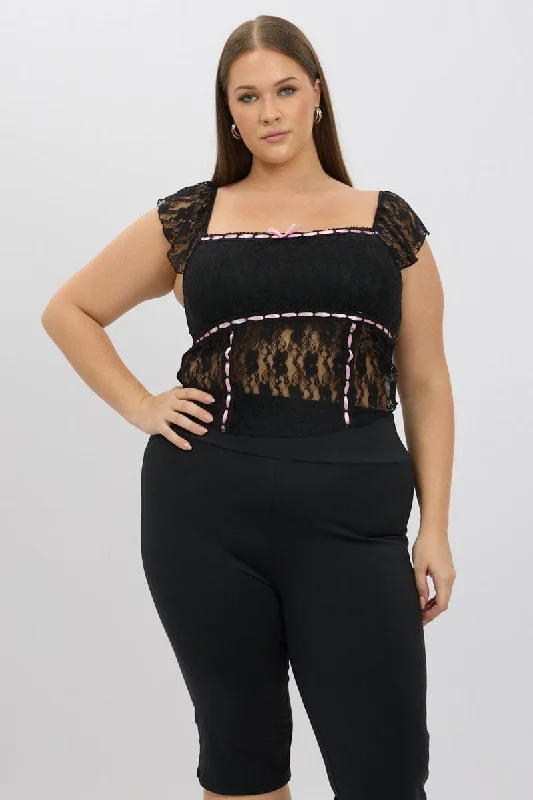 Stupidly Low Prices Black Lace Top Singlet Squared Neck