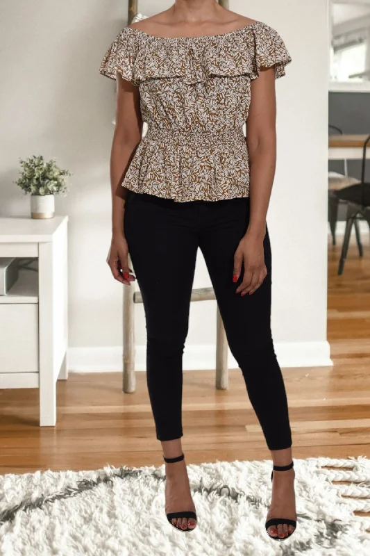 Seasonal Fashion Brown Off Shoulder Wrap Top