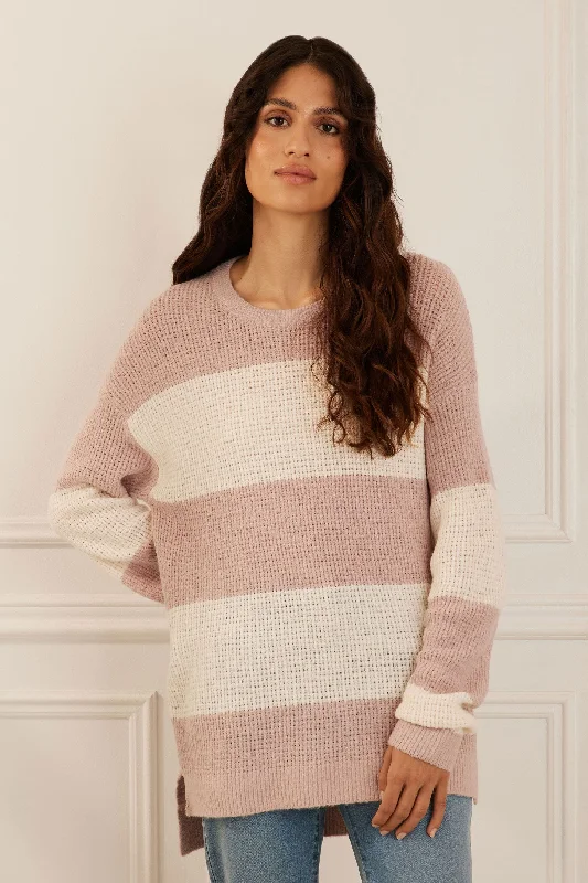 New In This Season Chandail tricot col rond rayé - Femme