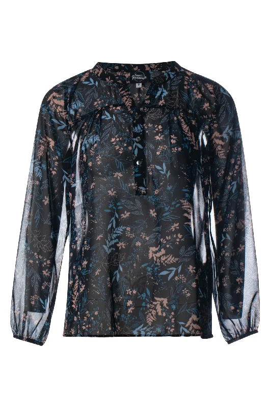Crazy Price Slashing Printed Chiffon Top | Navy Sky Leaves | 7122BR