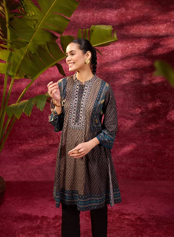 Day-To-Night Styles Lia Dark Teal Embroidered Cotton Modal Designer Kurta for Women