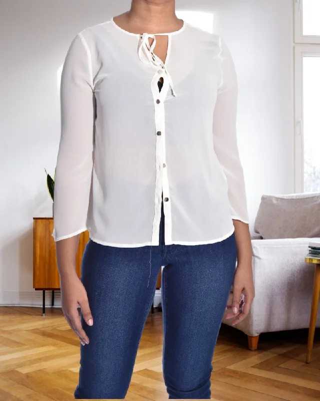 Limited-Time Offer Cream Chiffon Button Top